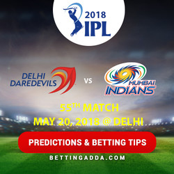 Delhi Daredevils vs Mumbai Indians 55th Match Prediction Betting Tips Preview