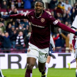 Djoum was on target in Hearts draw with Dundee
